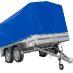 Remorque à deux essieux 264×150 UNITRAILER GARDEN 265/2 KIPP avec châssis H-1100 et bâche bleue
