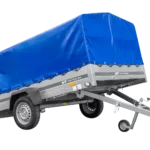 Remorque à un essieu 264×150 UNITRAILER GARDEN 265 KIPP avec arceau H-800 et bâche bleue