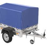 Remorque voiture 150 KIPP – 150×106 cm, bâche bleue, arceau et roue jockey, PTAC 500 kg